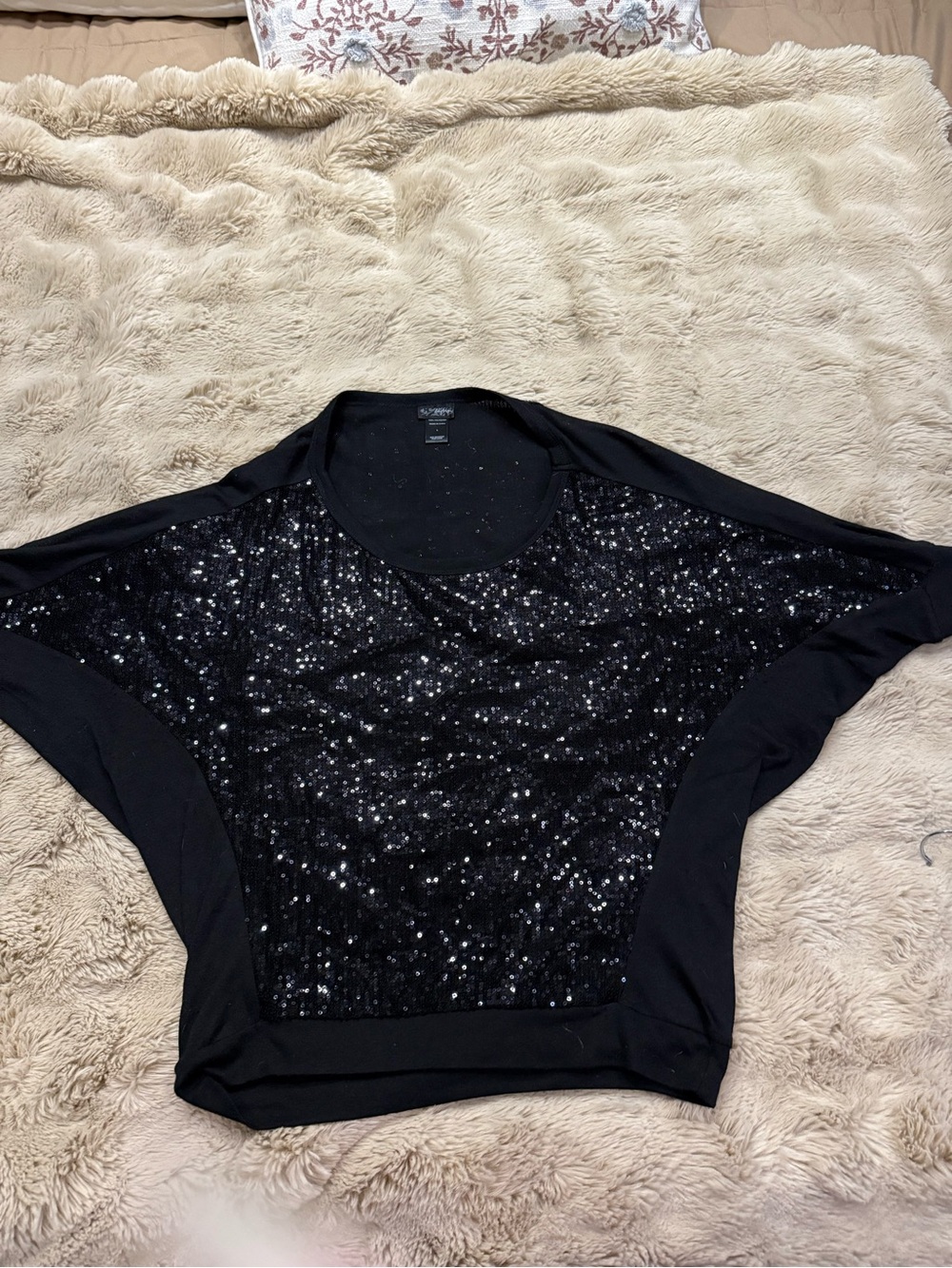 Daytrip Black Sequin Batwing Dolman Sleeve Top